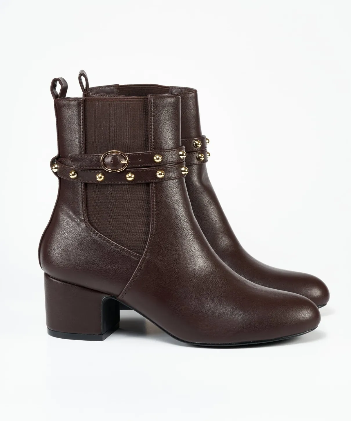 Botin Tacón Ancho Tachas Efecto