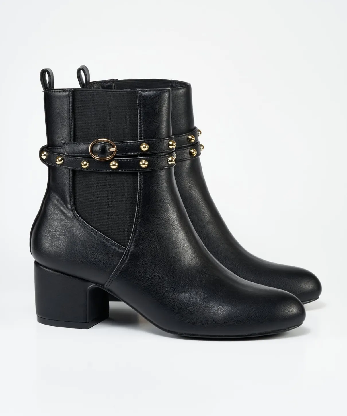 Botin Tacón Ancho Tachas Efecto